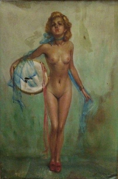 DURANDO-TOGO Richard (1910-?) Femme au tambourin

Huile sur toile (accident), signée...