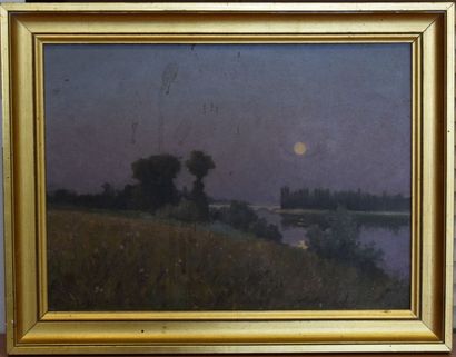 BAILLET Ernest (1853-1902) Lever de lune à Port de Lilles

Huile sur panneau (salissures...