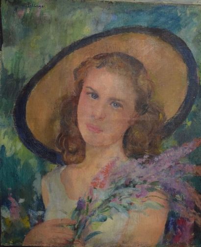 EHLINGER Maurice, 1896-1981 Fillette au chapeau

Huile sur toile (accidents), signée...