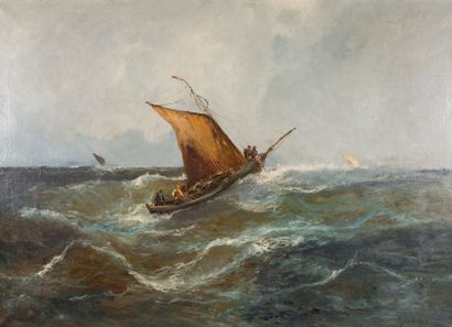GODCHAUX, XIXe-XXe siècle Barques à voile dans un coup de vent

Huile sur toile (craquelures),...
