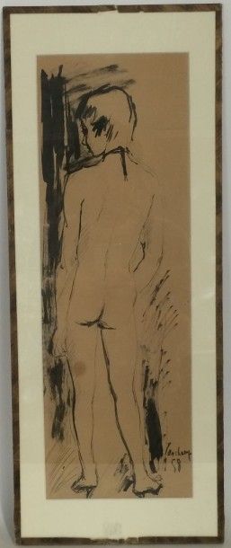 LONCHAMPS (XXe siècle) Jeune garçon nu de dos, 1958

Encre de chine sur papier (tache),...