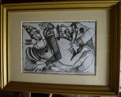 MARTIN (XXe siècle) Clowns

Fusain, signé en bas à droite, 

29x42cm à vue.