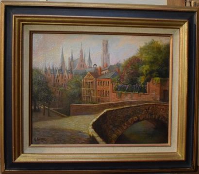 BORDAS G. (XXe siècle) Vue de Bruges quai des marbriers, 1907

Huile sur toile, signée...