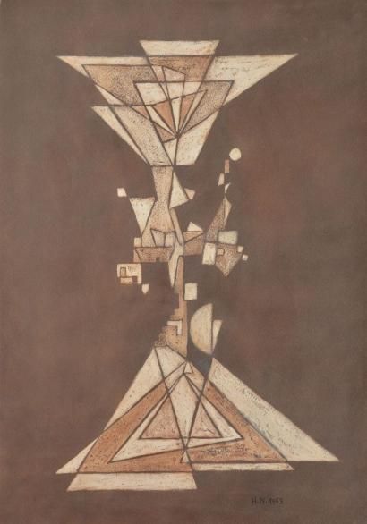 NOUVEAU Henri, 1901-1959 Sans titre brun, Paris, 2.1.53, 

technique mixte sur papier,...