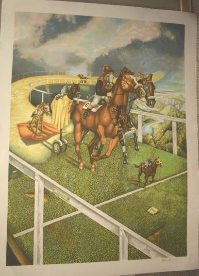 RUBINSTEIN (XXe siècle) Course de chevaux, Derby

Lithographie, signée en bas à droite,...