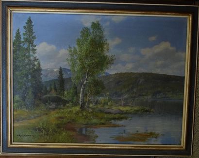 RYGAARD Thorvald (1872-1939) Bords de lac

Huile sur toiles formant pendant, l'une...