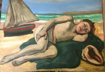 TISSIER (XXe siècle) Garcon allongé sur la plage, Arcachon

Huile sur carton marouflé...