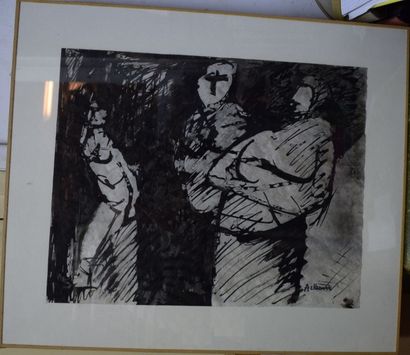 ACKERMAN Paul (1908-1981) Trois personnages

Lavis (piqures et papier gondolé), signé...