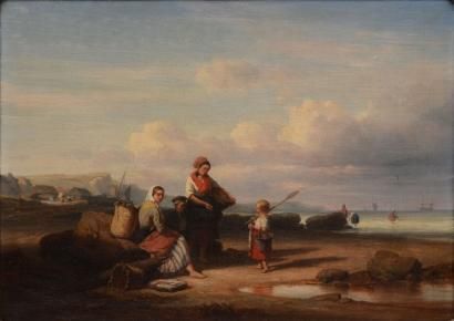 COTELLE Adrien, XIXe siècle Famille de pêcheurs sur la grève à marée basse, 1842

Huile...