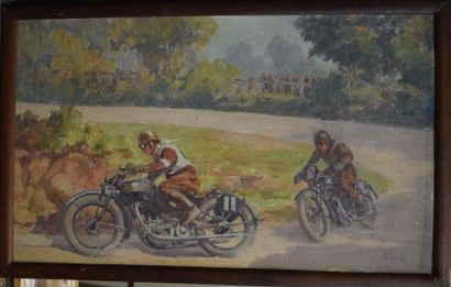 DAVID R. (XXe siècle) Course de motos

Huile sur panneau (manques), signé en bas...