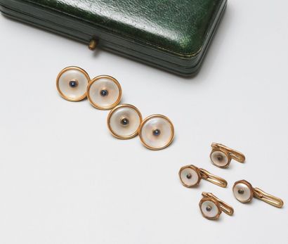 null Paire de boutons de manchettes en or jaune 18k (750) dans le style de Cartier,...