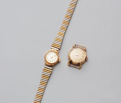 null Montre bracelet de femme, boîtier en or jaune 18k (750), bracelet en acier ;...