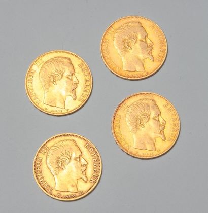 null 4 pièces 20 Fr or "Napoléon III tête nue" (1859 A; 2 x 1854 A; 1858 A).