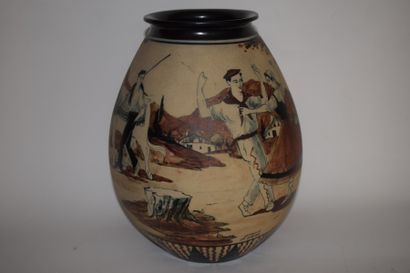 null Vase en grès de CIBOURE à décor de scènes basques 

Signé Garcia De Diego

H....