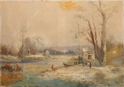 null GODCHAUX, XIX-XXe siècle, 

Bords de rivière sous la neige

Huile sur toile...