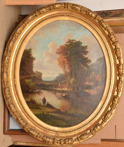 null PERRET, FIN XIXe siècle, 

Bords de rivière animés

Huile sur toile de format...