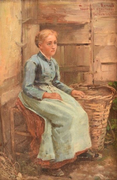 null VIANELLI Alberto, 1841-1927, 

Jeune paysanne à la robe bleue

Huile sur panneau,...
