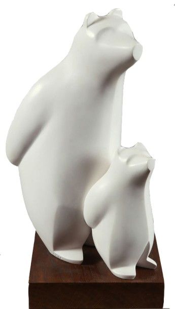 GEYMANN Guy (né en 1951) Ours et son petit, 2015 Sculpture en marbre composite, sur...