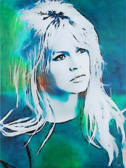 HOÂN Kim (Née en 1970) Brigitte Bardot
Peinture sur toile, signée en bas à droite
120x90...