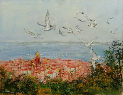 JOUENNE Michel (né en 1933) L'envol sur Saint-Tropez
Huile sur toile, signée en bas...