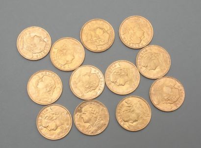 null 12 pièces en or jaune 20 Francs Suisse Vreneli ou « tête d'Helvetia » (L 1935...