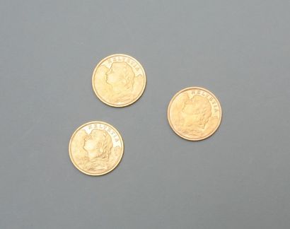 null 3 pièces en or jaune 20 Francs Suisse Vreneli ou « tête d'Helvetia » (1927 ...