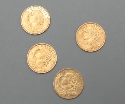 null 4 pièces en or jaune 20 Francs Suisse Vreneli ou « tête d'Helvetia » (1930 ...