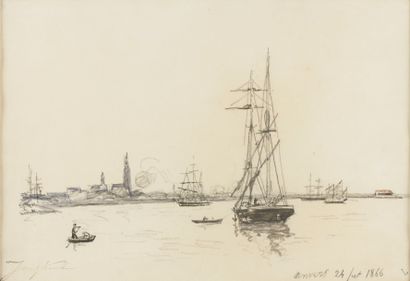 Johan Barthold JONGKIND Voiliers sur l'Escaut devant Anvers, 24 sept. 1866
Crayon...