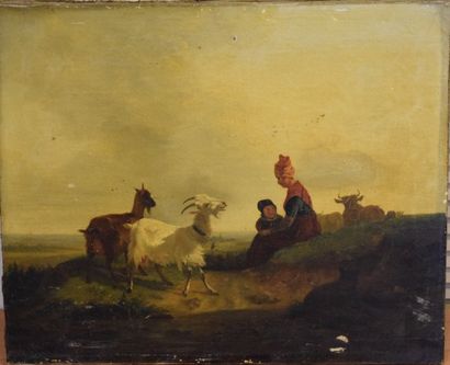 null ECOLE XIXe SIECLE

Bergères et leur troupeau de chèvres

Huile sur toile (restauration,...