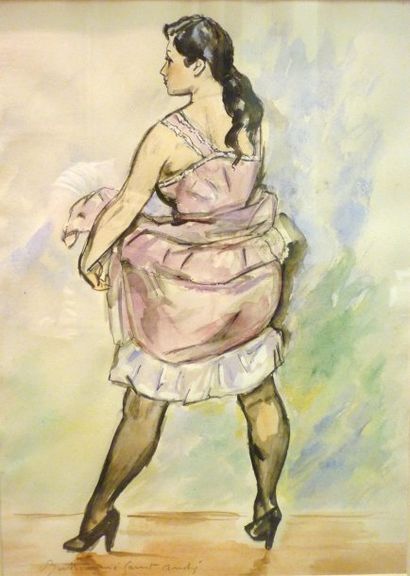 BERTHOMME SAINT ANDRE Louis,1905 - 1977 La robe rose,Aquarelle,signé en à gauche,36...