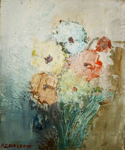 Henri - Gilles GIRARDIN Composition Florale Huile sur toile,signée en bas à gauche....