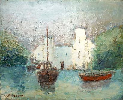 Henri - Gilles GIRARDIN Le vieux port Huile sur toile,signée en bas à gauche. 65...