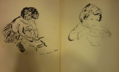Simon SIMON -AUGUSTE,1919-1987 Fillette à sa dinnette,enfant à son souper,deux dessins...