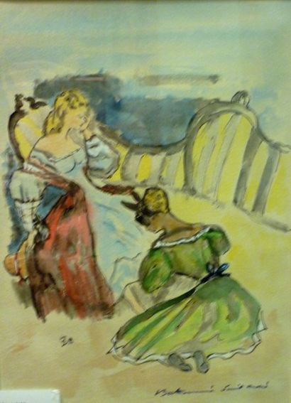 BERTHOMME SAINT ANDRE Louis,1905 - 1977 La servante,encre aquarelle et gouache,cachet...