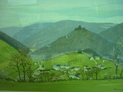 MOREAU Jacques Gaston,1903-1994, Vallée au Luxembourg,huile sur papier,signé en bas...