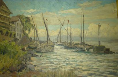 LACHAT Louis François,attribué à Le port de Meillerie,1939,huile sur toile,non signée,40...
