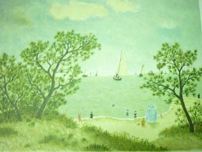 GHIGLION-GREEN Maurice,1913-1989 La plage,lithographie en couleurs sur Japon n°14/175,signée...