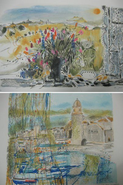 JOURNOD Monique,née en 1935 Bouquet - Collioure,1987,deux lithographies en couleurs,une...
