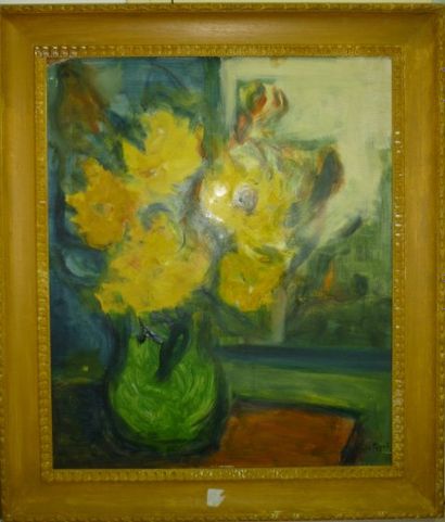 PIPARD Daniel,1914-1978 Le bouquet jaune,huile sur isorel (accidents et griffures),signé...