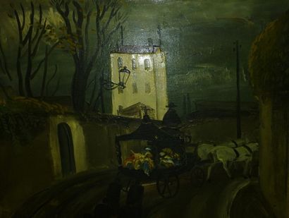 EYCK,XXe siècle Le cortège funèbre à Montmartre,huile sur toile (accidents),signée...