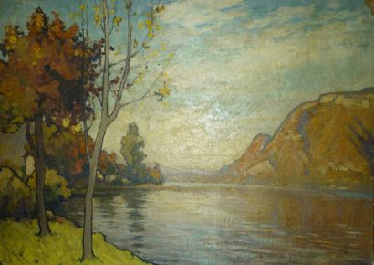 LACHAT Louis François,né en 1873 "Chemin de hallage à Carrières-sur-Seine" 1922,huile...