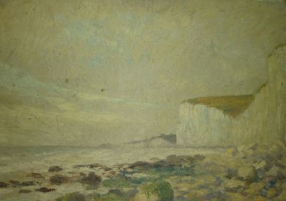 LACHAT Louis François,né en 1873 La falaise à Mers" 1940,huile sur carton( griffes...