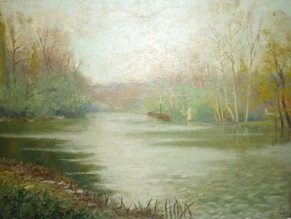 LACHAT Louis François,né en 1873 "Les bords du lac d'Annecy à Veyrier" 1931,huile...