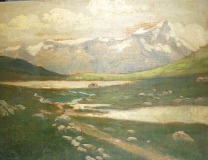 LACHAT Louis François,(attribué à ) "Lac dans la vallée",huile sur panneau,non signée,26...