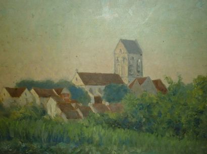 LACHAT Louis François,(attribué à ) "l'eglise d'Auvers sur Oise" 1930,huile sur panneau,non...