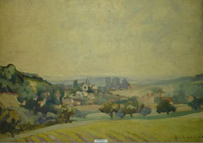 LACHAT Louis François,né en 1873 Village dans la vallée,Huile sur toile,signée en...