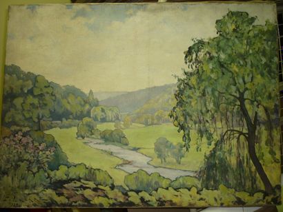 LACHAT Louis François,né en 1873 La vallée de l'Argonne,1930,huile sur toile (accidents...