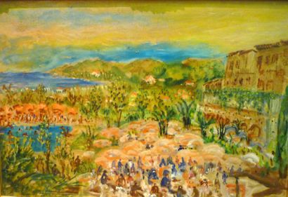 SOURDILLON Berthe 1895- 1976, En Espagne,huile sur carton marouflé sur toile,cachet...