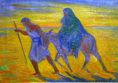 MARCHOU Georges,1892-1984 La fuite en Egypte,huile sur toile,signée en bas,cachet...