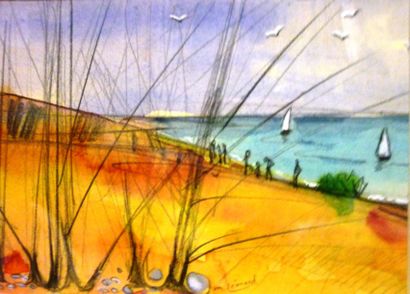 LÉONARD Maurice,1899-1971 Les voiliers,mine de plomb et aquarelle,signée en bas à...